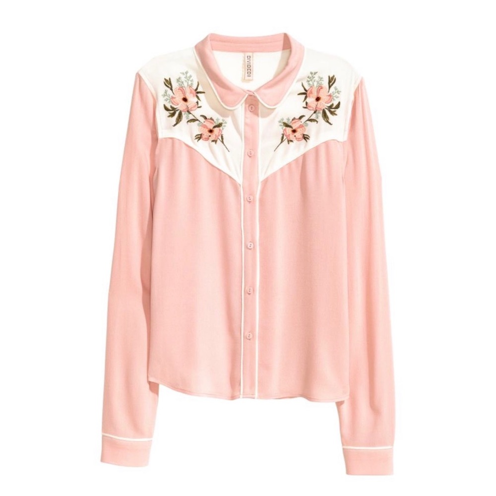 Powder Pink Western Embroidered Blouse